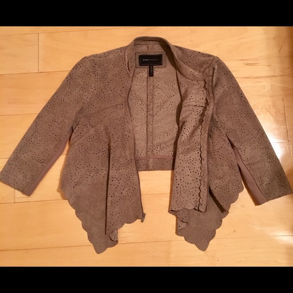 BCBG Max Azria beige/ brown suede jacket - Picture 3 of 6